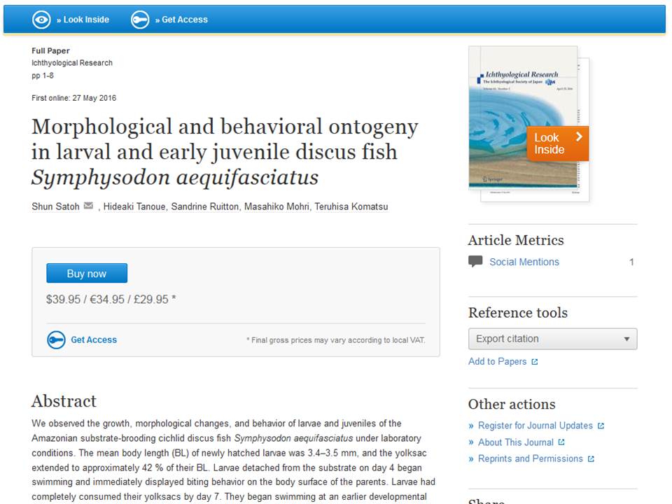 Ichthyological Researchで掲載された論文